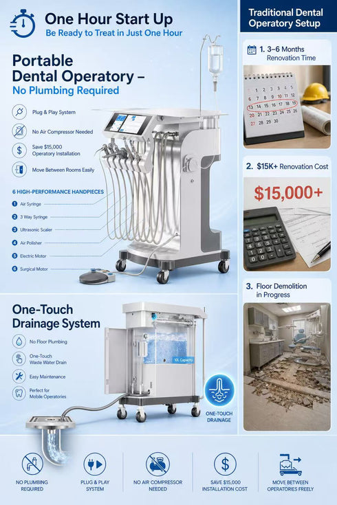 Dentist Cart Dental Cart Mobile Cart Plug in and Ready to Use, No Need Air Compressor or Plumbing