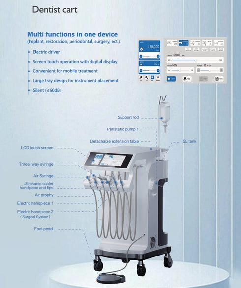 Dentist Cart Dental Cart Mobile Cart Plug in and Ready to Use, No Need Air Compressor or Plumbing