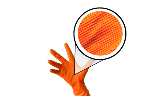 Industrial Work Gloves, Powder Free, Diamond Textured Orange Nitrile Gloves XS to XXL 7.5-8.5mil 10x100pcs/Bx