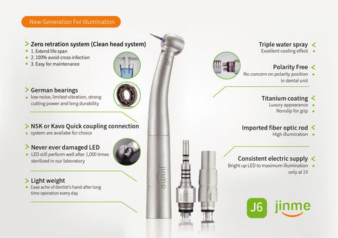 Dental Handpiece J6-TUQL-K-Fiber Optic High-Speed Handpiece (KAVO Style, 6-Hole, Torque Head) Ideal For General Restorative Dentistry, Crown Preparation & Precision Clinical Procedures