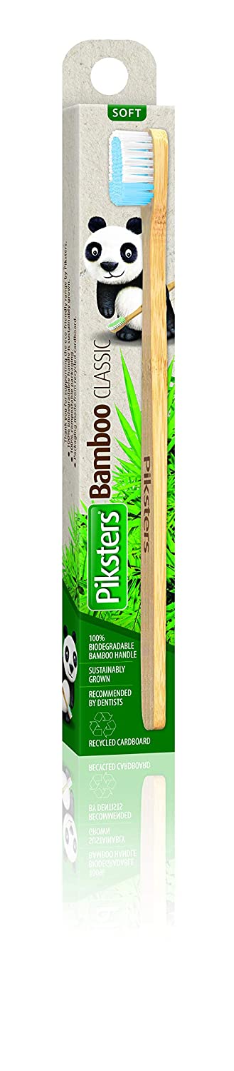 Piksters Bamboo Handle Toothbrushes Soft Bristle Individually Wrapped Adult Toothbrushes