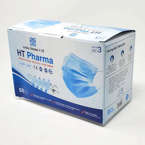 HT Pharma Level 3 Antibacterial Medical Ear Loop Face Mask 99% Filtration Efficicency 4 PLY