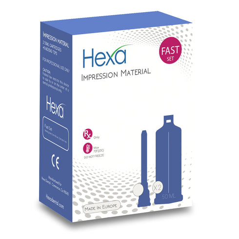 Hexa VPS Impression Material 50ml, Light Body, Fast Set, 2 Cartridges+4 Mixing Tips, HS-0006